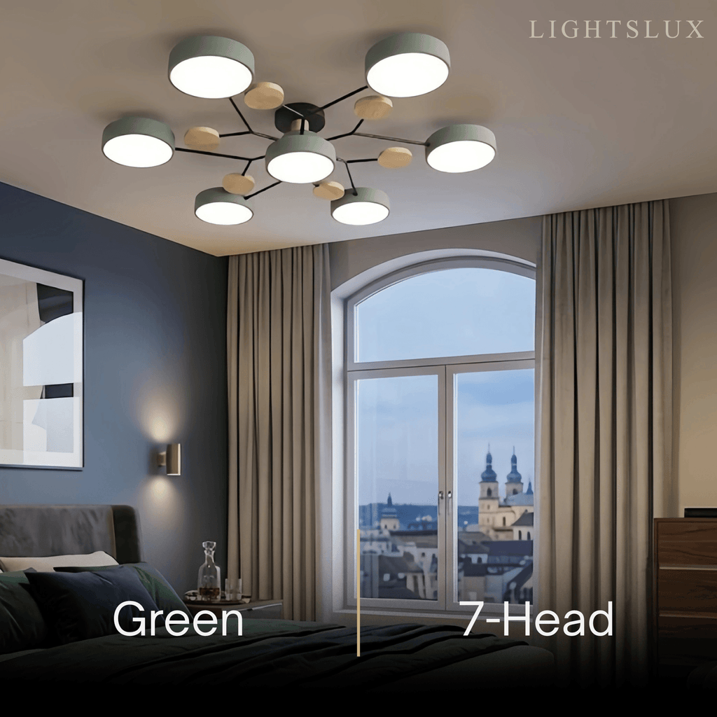 Modern Round Metal Ceiling Light - Multi-Head in Gray/Green/White for Living Room - Flindria