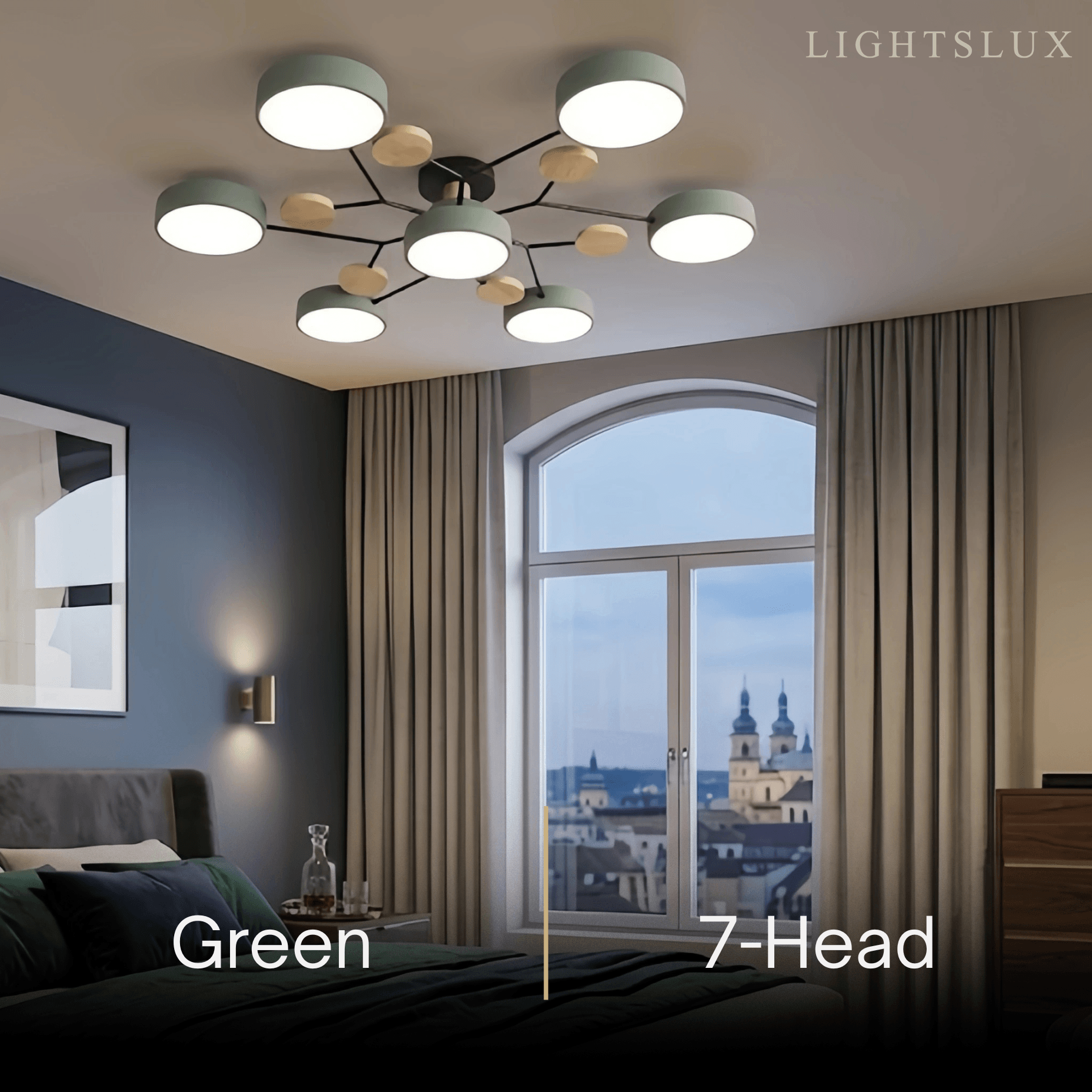 Modern Round Metal Ceiling Light - Multi-Head in Gray/Green/White for Living Room - Flindria