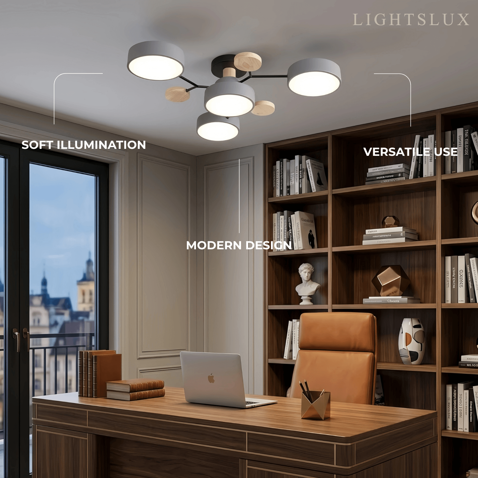 Modern Round Metal Ceiling Light - Multi-Head in Gray/Green/White for Living Room - Flindria