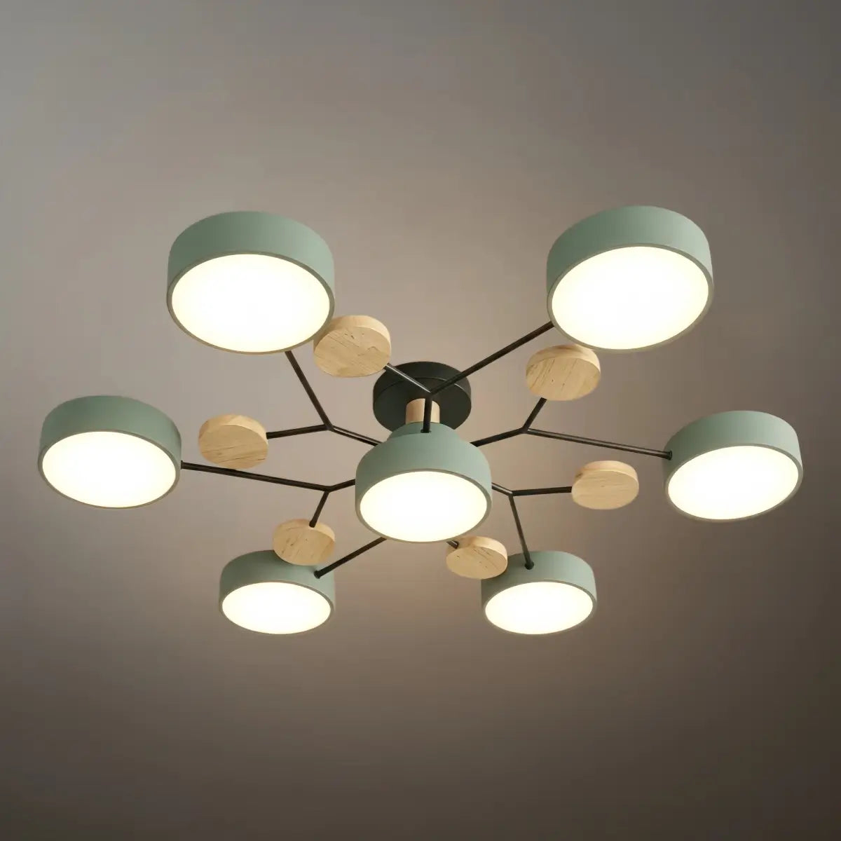 Modern Round Metal Ceiling Light - Multi-Head in Gray/Green/White for Living Room - Flindria