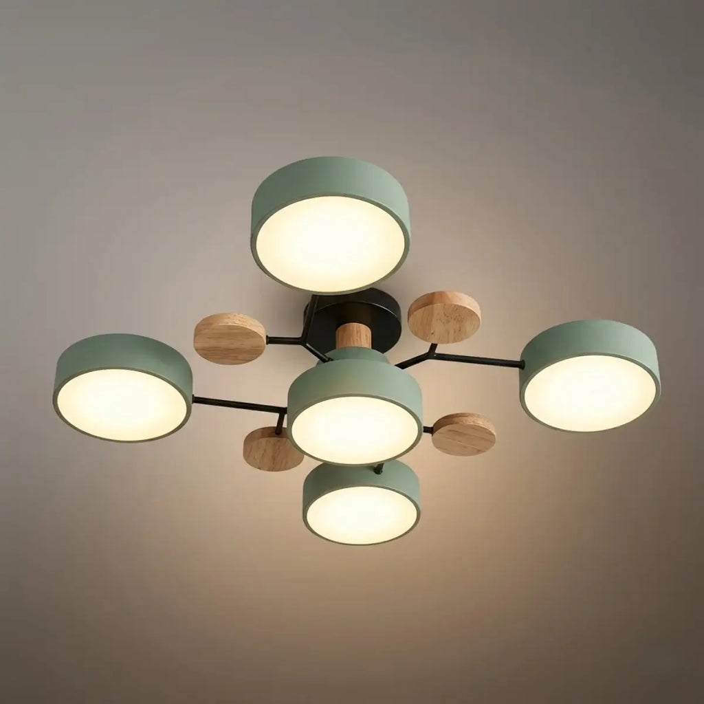 Modern Round Metal Ceiling Light - Multi-Head in Gray/Green/White for Living Room - Flindria