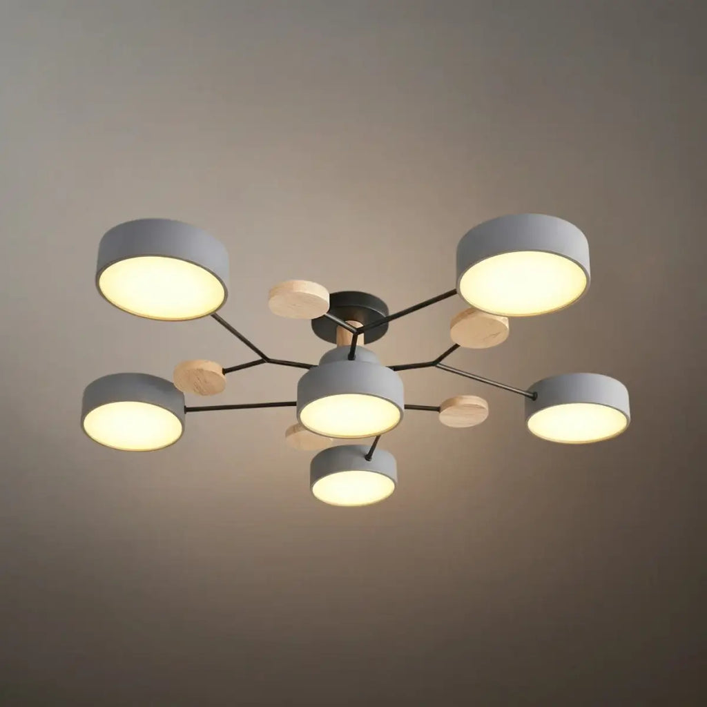 Modern Round Metal Ceiling Light - Multi-Head in Gray/Green/White for Living Room - Flindria