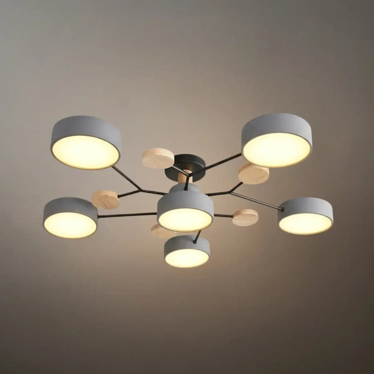 Modern Round Metal Ceiling Light - Multi-Head in Gray/Green/White for Living Room - Flindria
