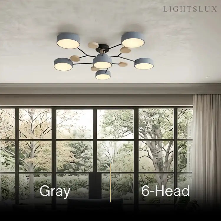 Modern Round Metal Ceiling Light - Multi-Head in Gray/Green/White for Living Room - Flindria