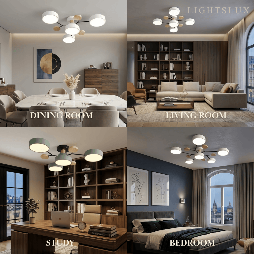 Modern Round Metal Ceiling Light - Multi-Head in Gray/Green/White for Living Room - Flindria