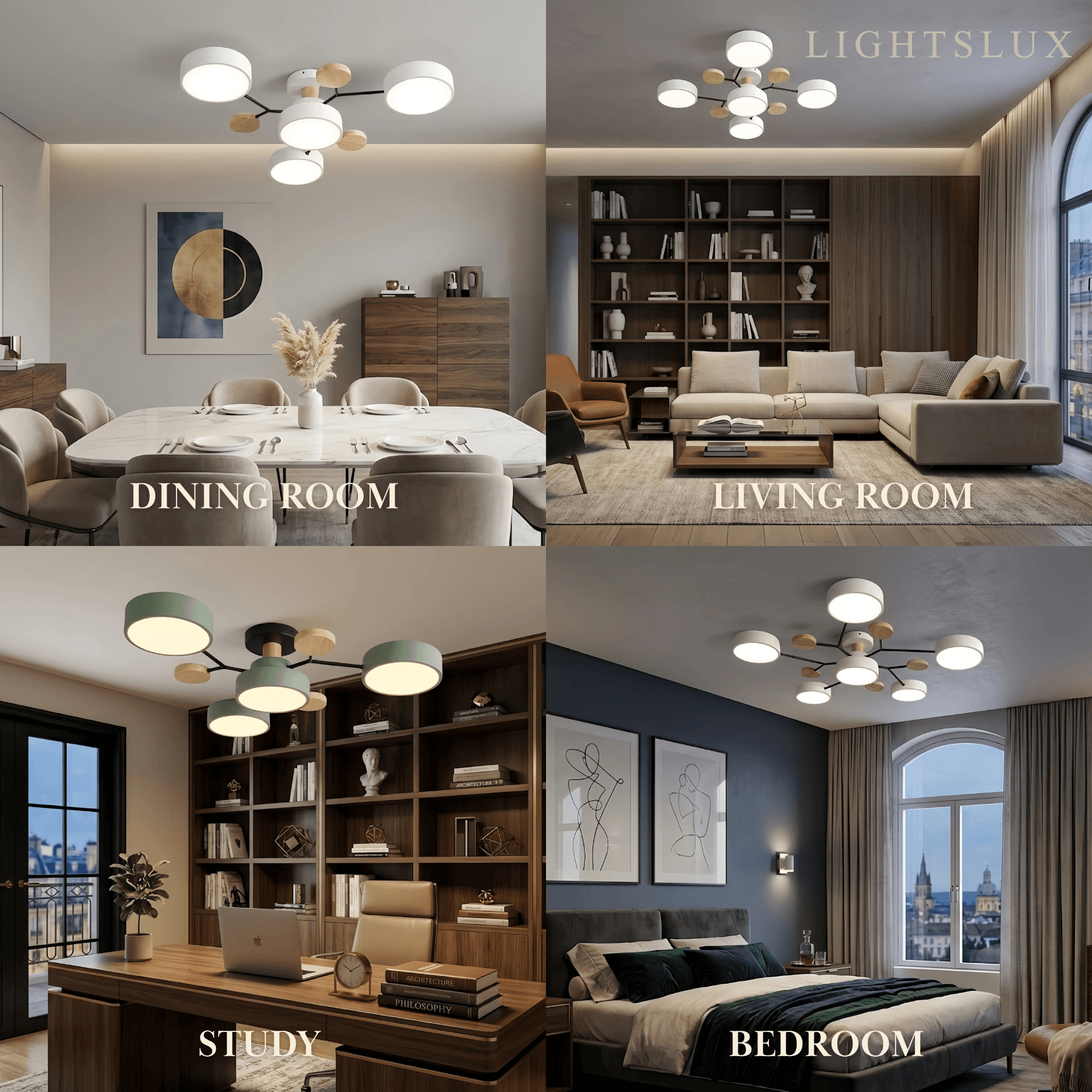 Modern Round Metal Ceiling Light - Multi-Head in Gray/Green/White for Living Room - Flindria
