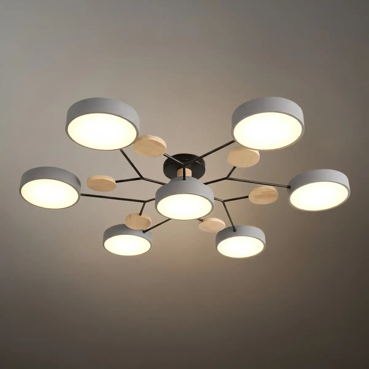 Modern Round Metal Ceiling Light - Multi-Head in Gray/Green/White for Living Room - Flindria