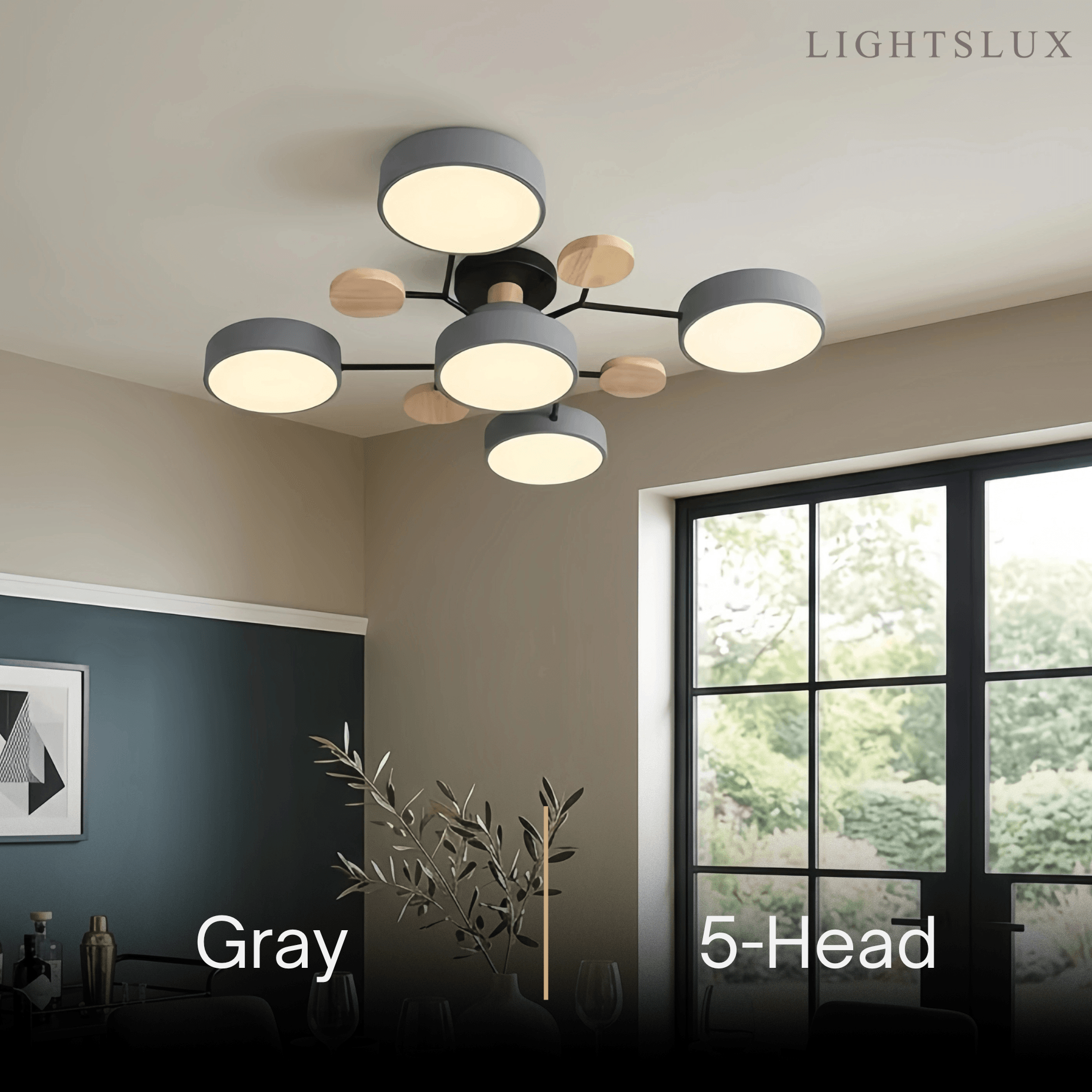 Modern Round Metal Ceiling Light - Multi-Head in Gray/Green/White for Living Room - Flindria