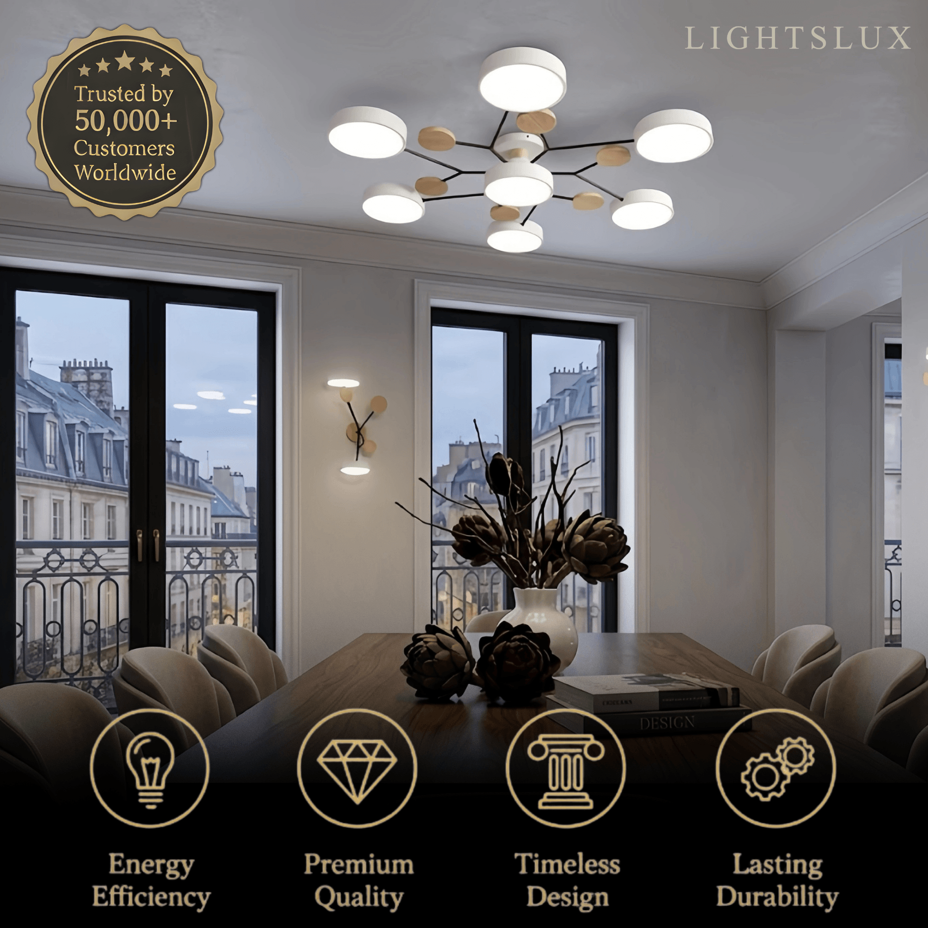 Modern Round Metal Ceiling Light - Multi-Head in Gray/Green/White for Living Room - Flindria