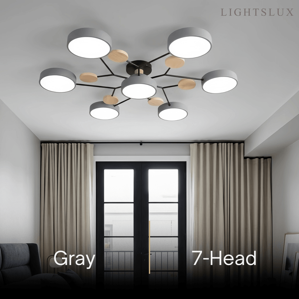 Modern Round Metal Ceiling Light - Multi-Head in Gray/Green/White for Living Room - Flindria