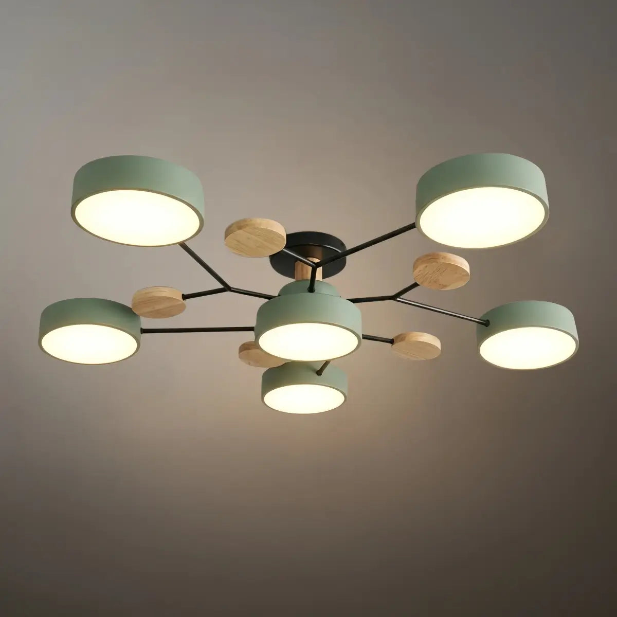 Modern Round Metal Ceiling Light - Multi-Head in Gray/Green/White for Living Room - Flindria