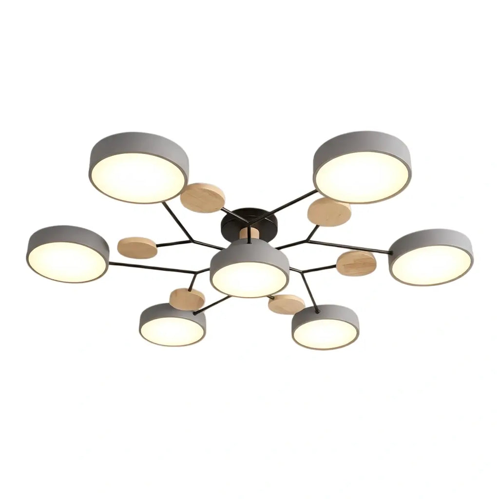 Modern Round Metal Ceiling Light - Multi-Head in Gray/Green/White for Living Room - Flindria