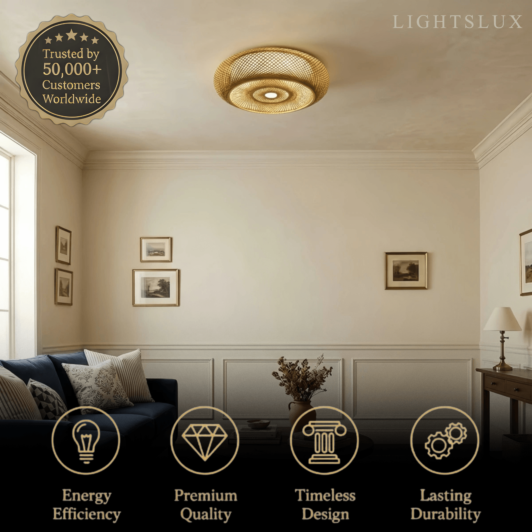 Natural Bamboo Ceiling Light — Round Rattan Woven & LED Bedroom - Flindria