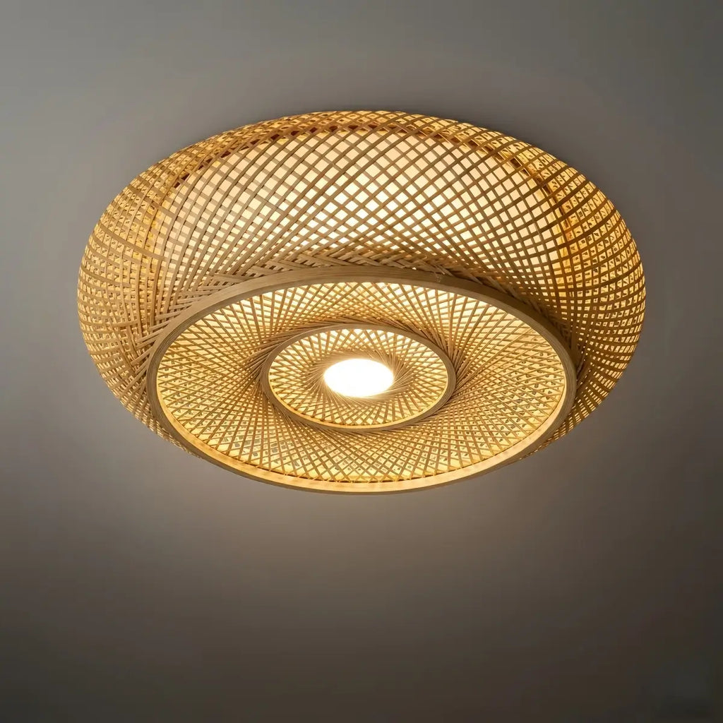 Natural Bamboo Ceiling Light — Round Rattan Woven & LED Bedroom - Flindria