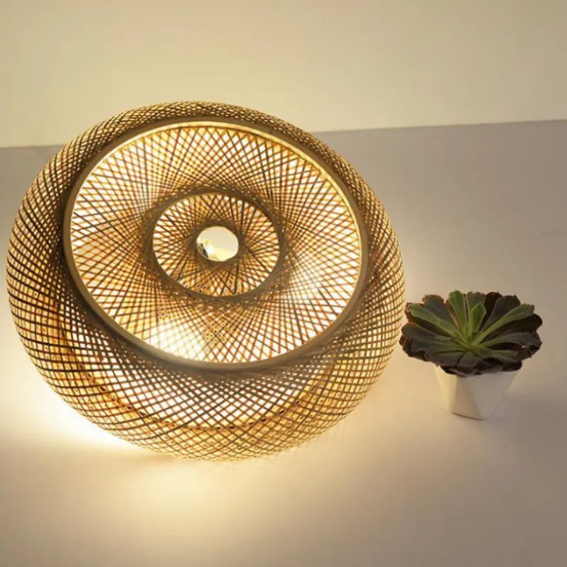 Natural Bamboo Ceiling Light — Round Rattan Woven & LED Bedroom - Flindria
