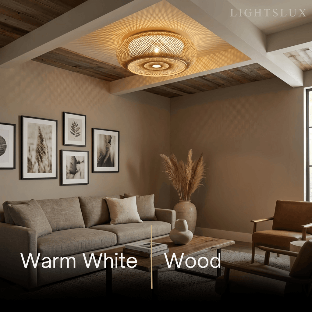 Natural Bamboo Ceiling Light — Round Rattan Woven & LED Bedroom - Flindria