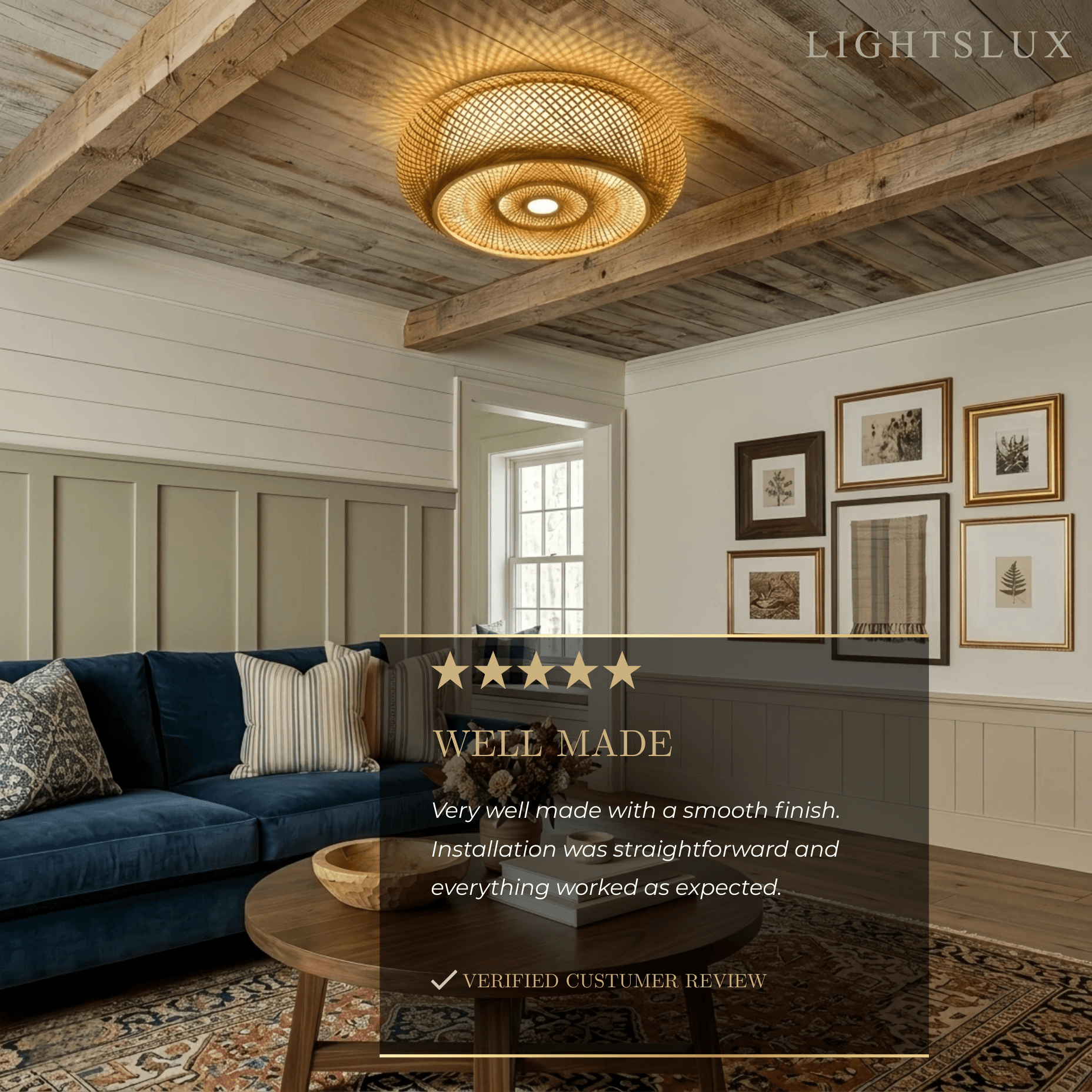 Natural Bamboo Ceiling Light — Round Rattan Woven & LED Bedroom - Flindria