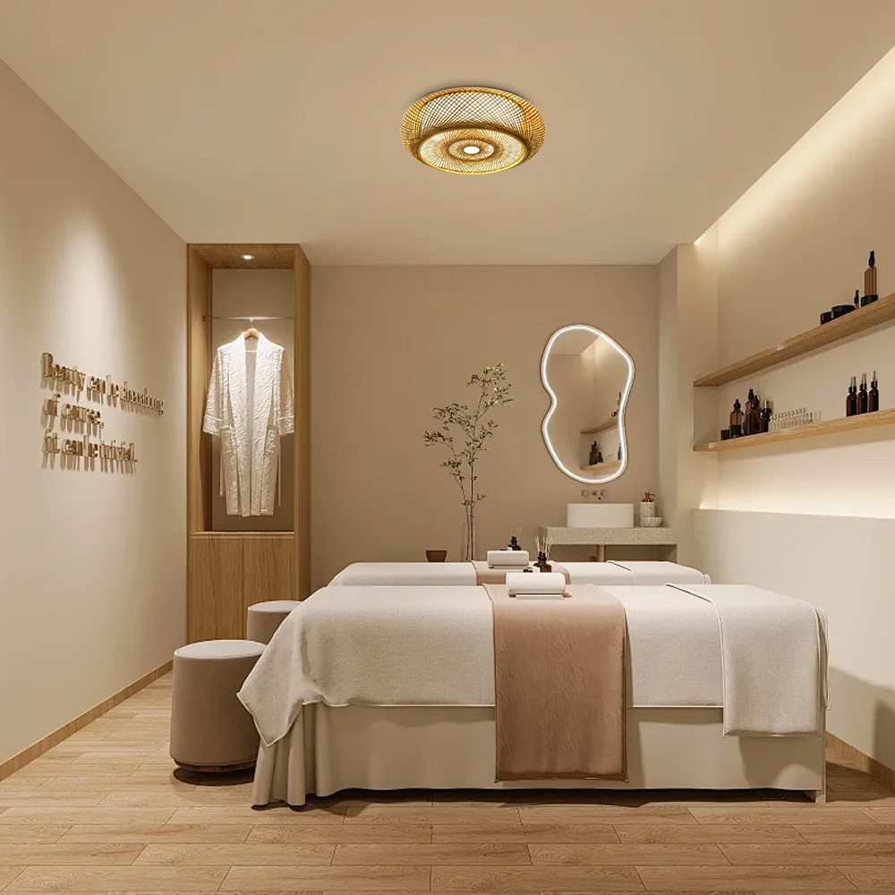 Natural Bamboo Ceiling Light — Round Rattan Woven & LED Bedroom - Flindria
