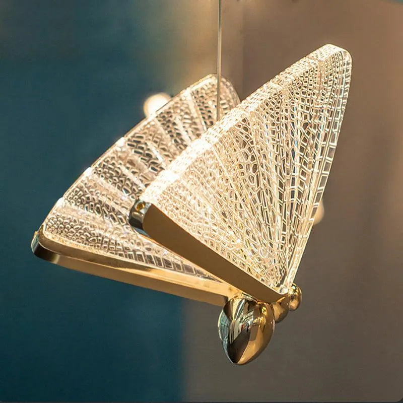 Art Deco Butterfly Pendant Light - Gold Metal & Acrylic for Bedroom - Flindria