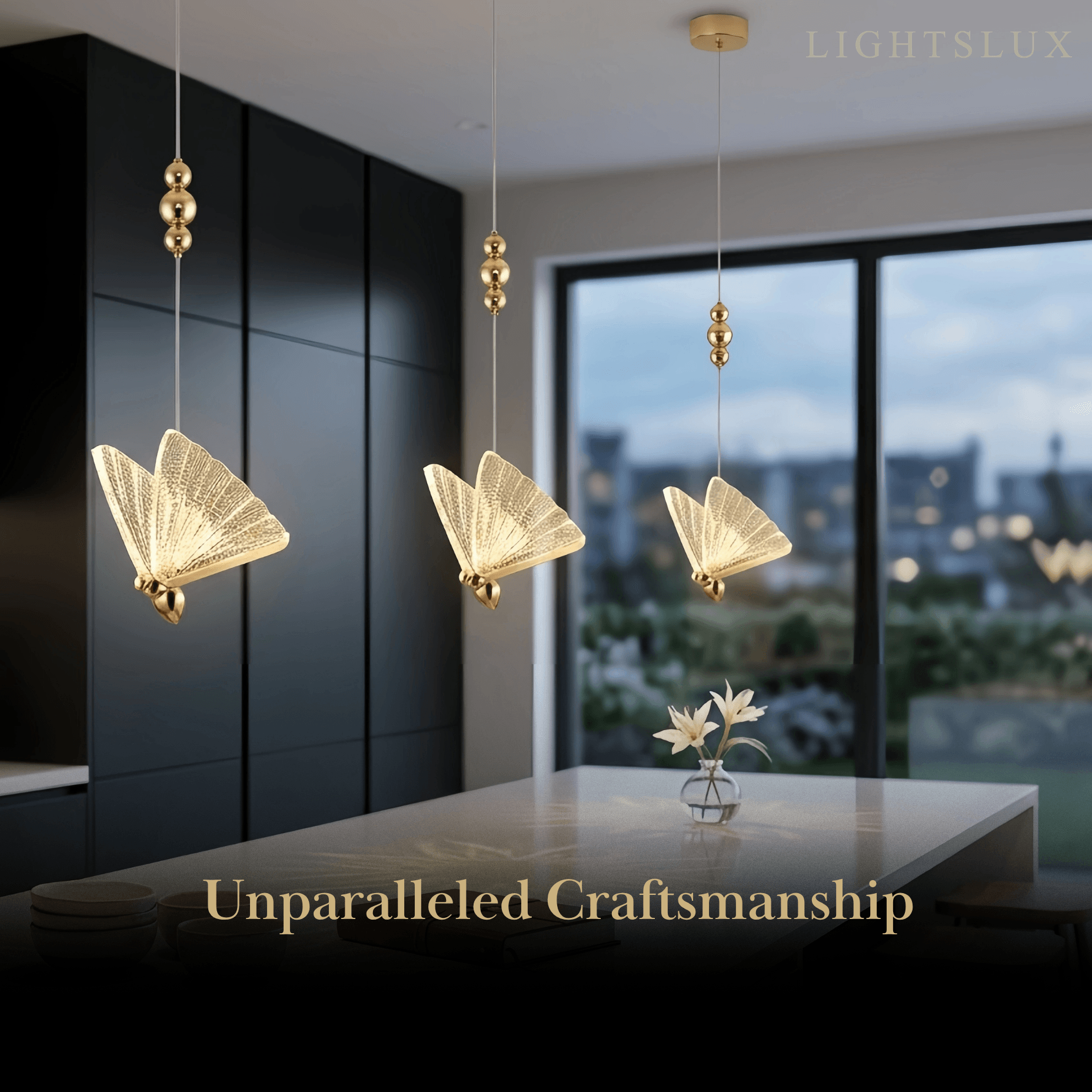 Art Deco Butterfly Pendant Light - Gold Metal & Acrylic for Bedroom - Flindria