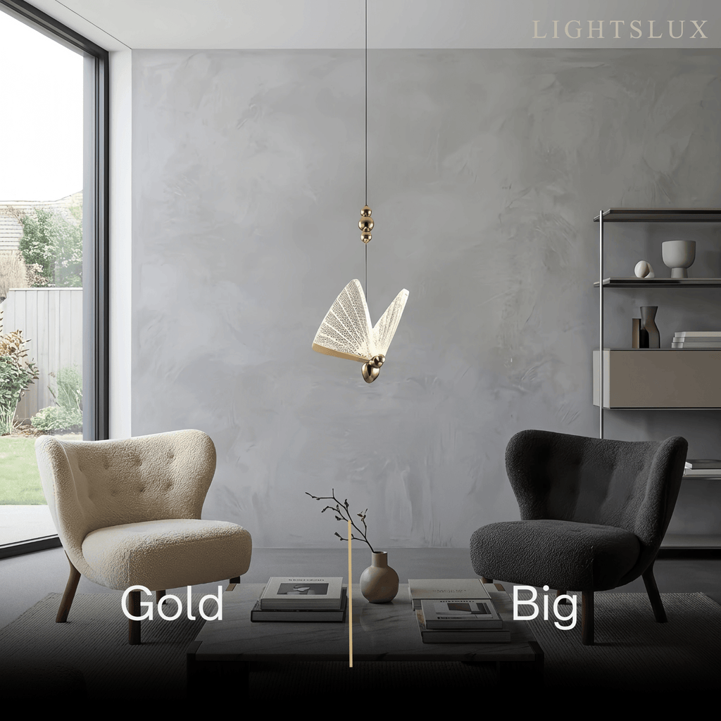 Art Deco Butterfly Pendant Light - Gold Metal & Acrylic for Bedroom - Flindria