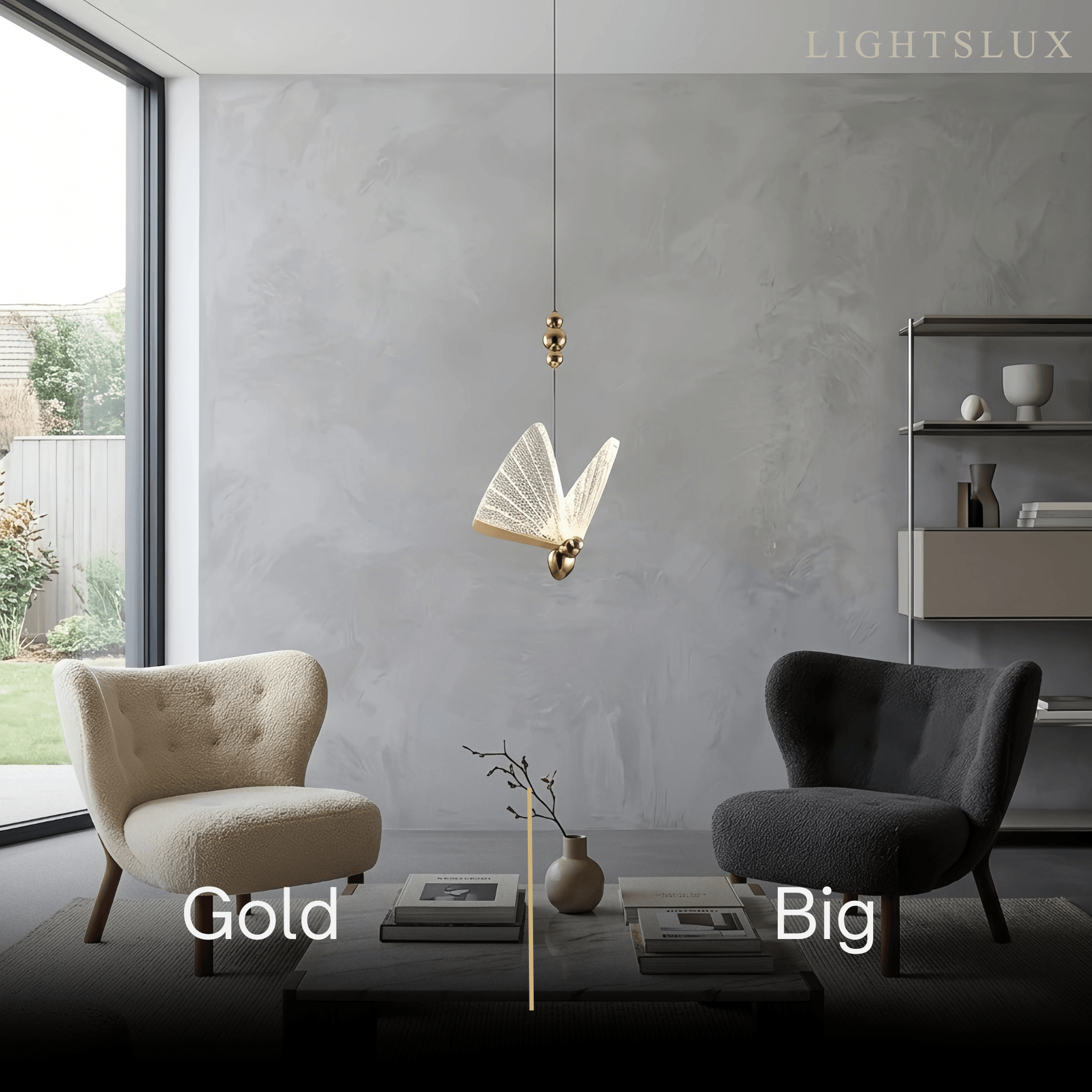 Art Deco Butterfly Pendant Light - Gold Metal & Acrylic for Bedroom - Flindria