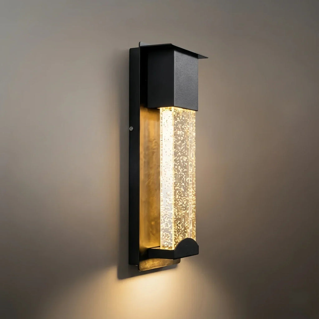 Modern Rectangle Outdoor Wall Lamp - Black Metal/Acrylic for Patio - Flindria