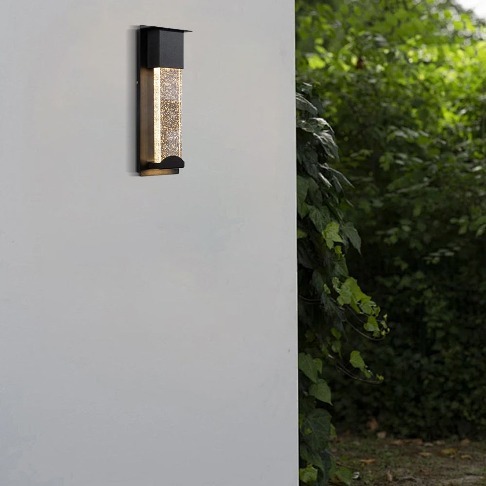 Modern Rectangle Outdoor Wall Lamp - Black Metal/Acrylic for Patio - Flindria