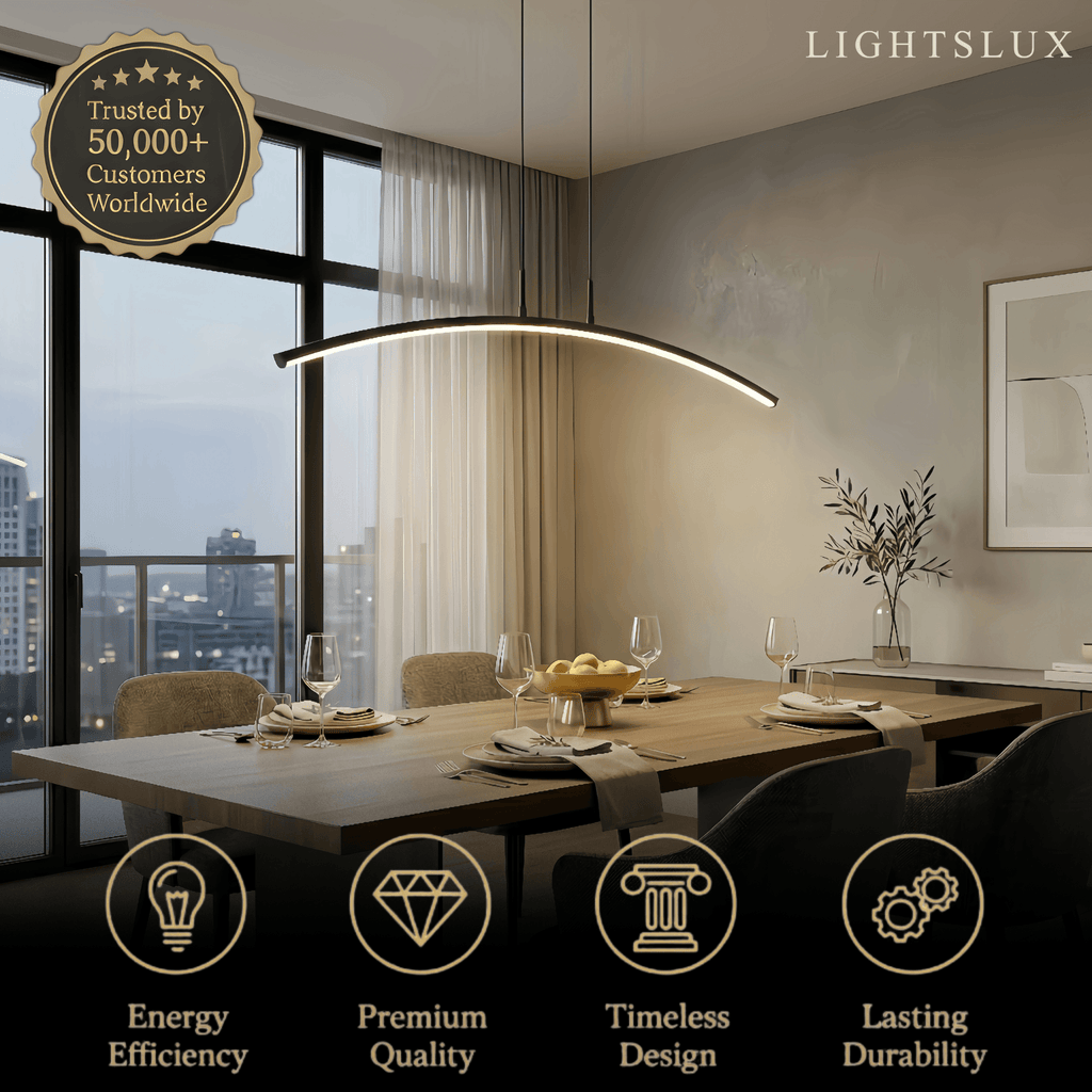 Minimalist Linear Pendant Light — Black & White Curved Metal for Dining Room - Flindria