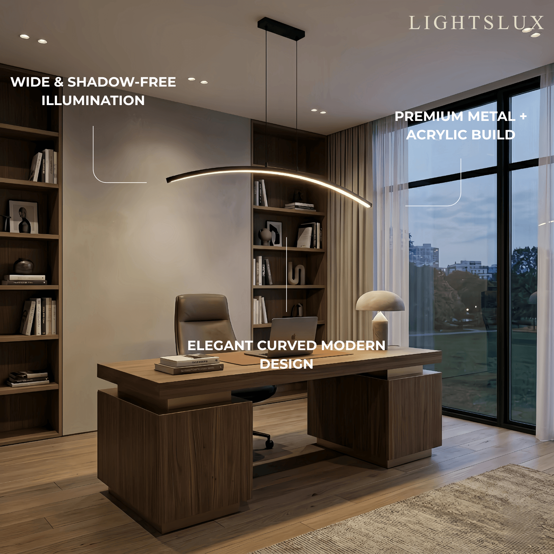 Minimalist Linear Pendant Light — Black & White Curved Metal for Dining Room - Flindria