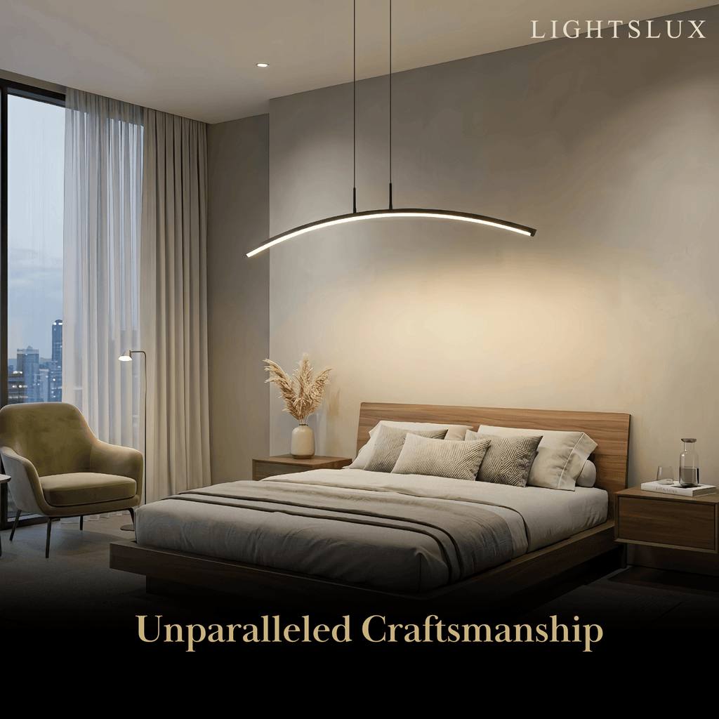 Minimalist Linear Pendant Light — Black & White Curved Metal for Dining Room - Flindria