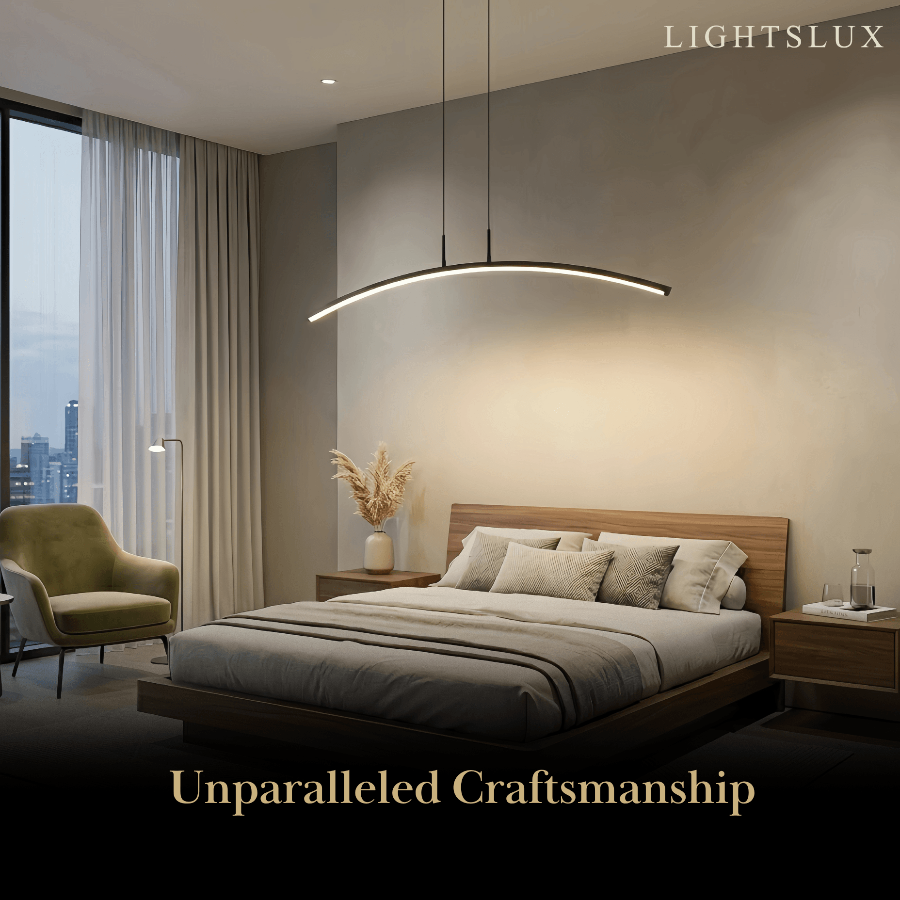 Minimalist Linear Pendant Light — Black & White Curved Metal for Dining Room - Flindria