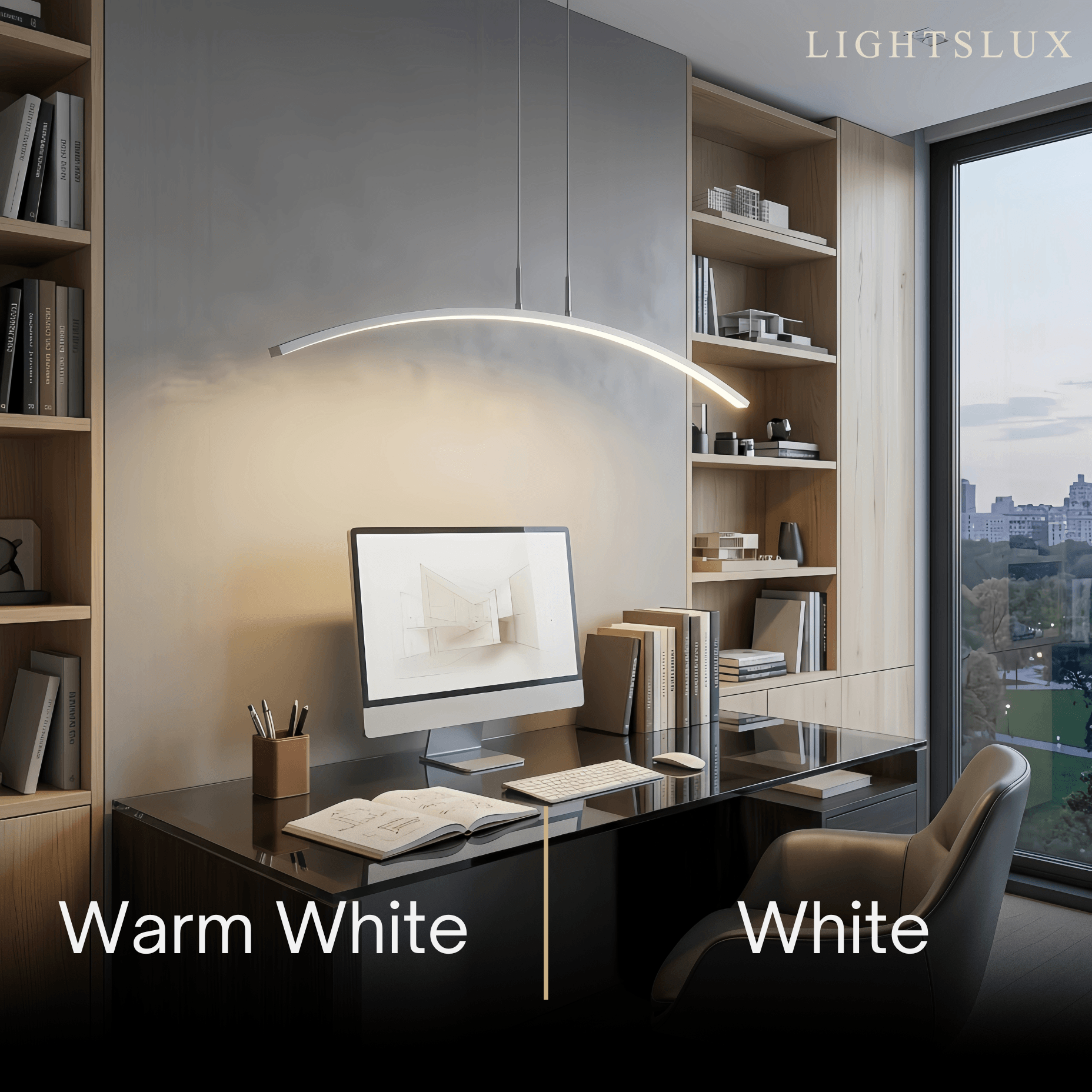 Minimalist Linear Pendant Light — Black & White Curved Metal for Dining Room - Flindria