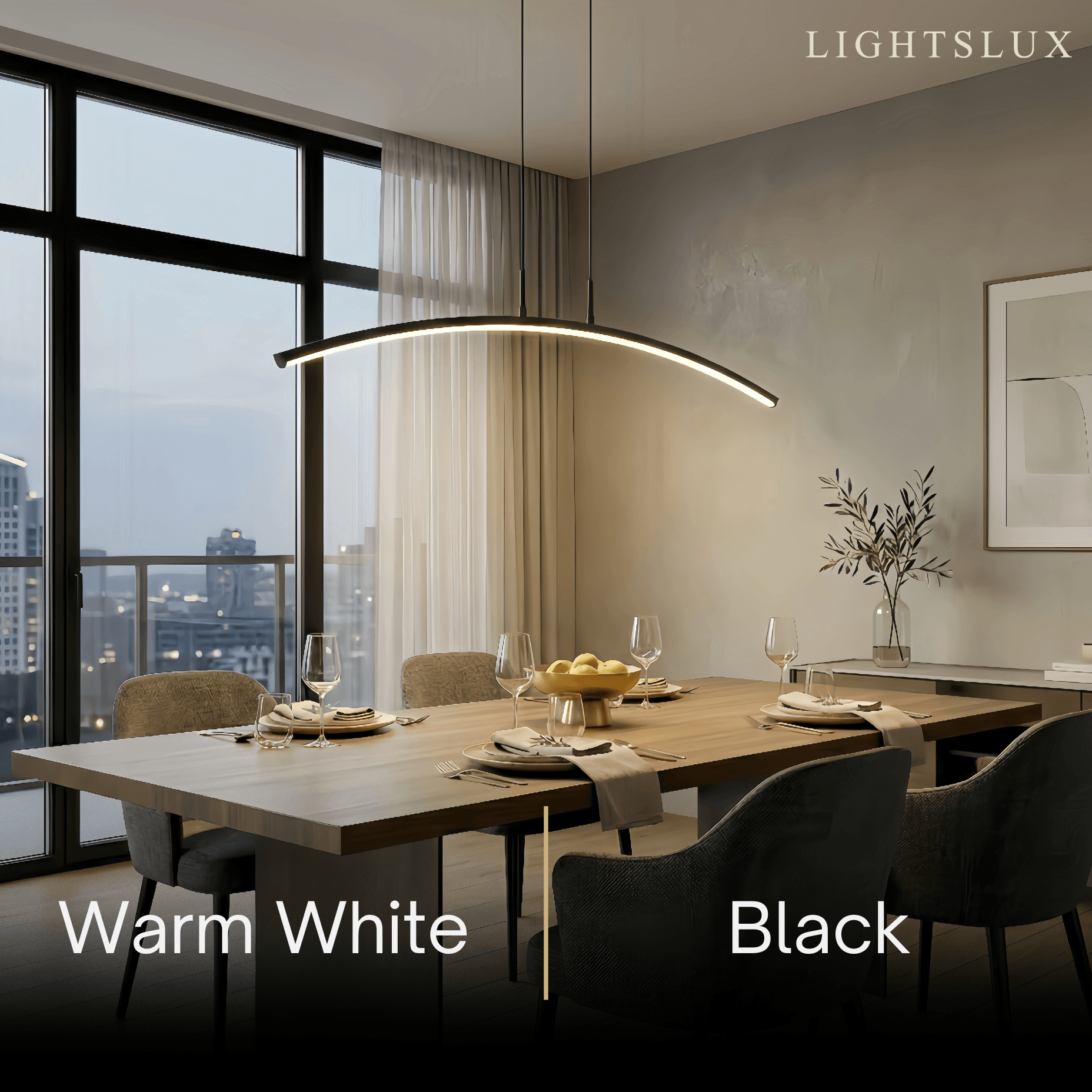Minimalist Linear Pendant Light — Black & White Curved Metal for Dining Room - Flindria