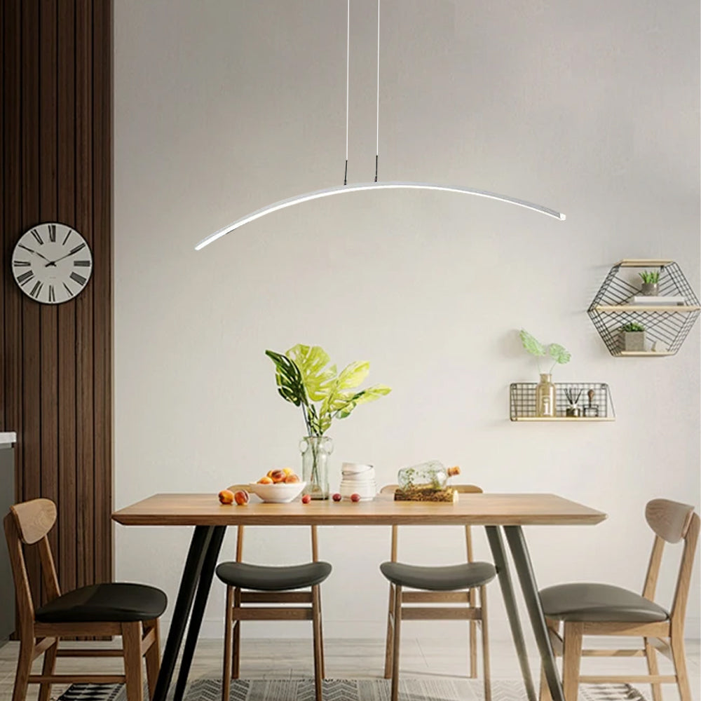 Minimalist Linear Pendant Light — Black & White Curved Metal for Dining Room - Flindria