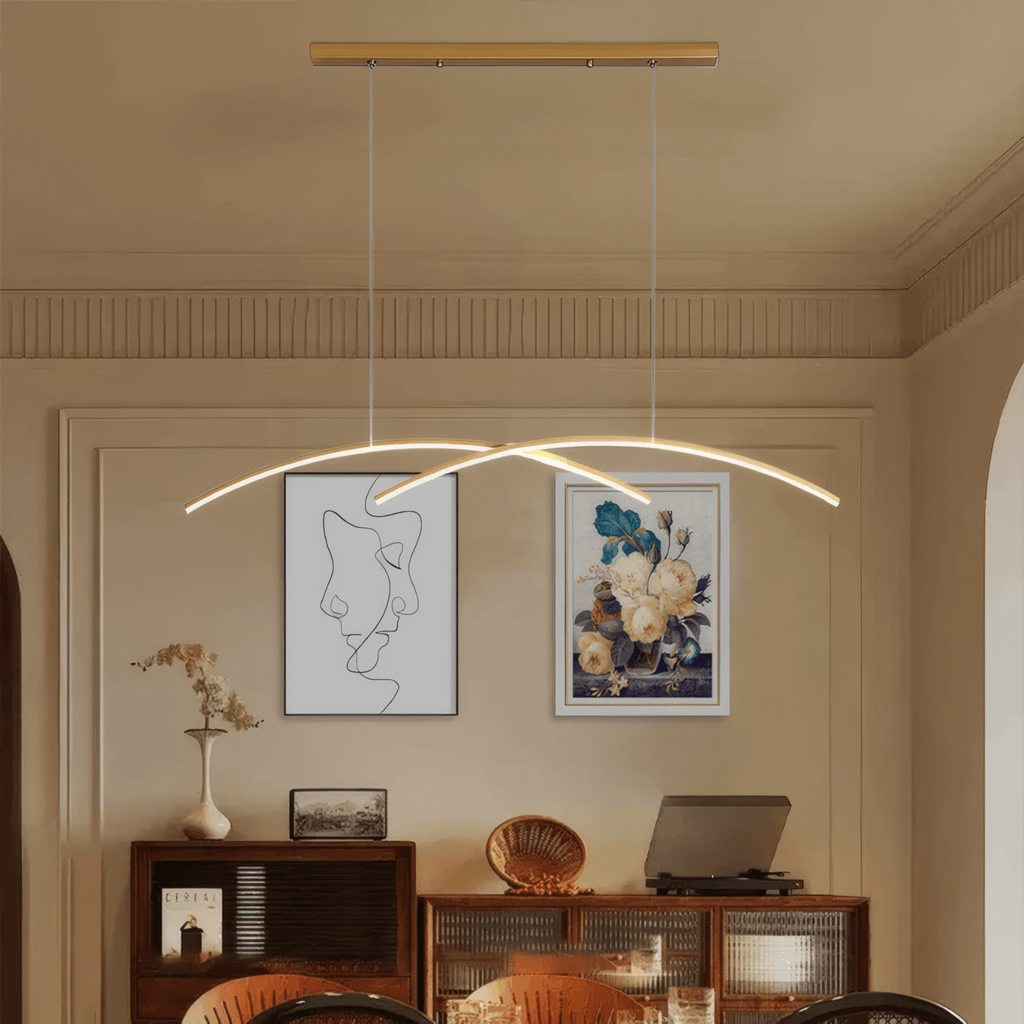 Minimalist Metal Pendant Light - Black/Gold Double Curve for Dining Room - Flindria