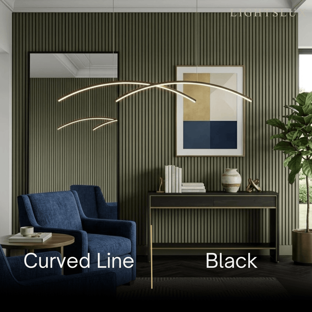 Minimalist Metal Pendant Light - Black/Gold Double Curve for Dining Room - Flindria