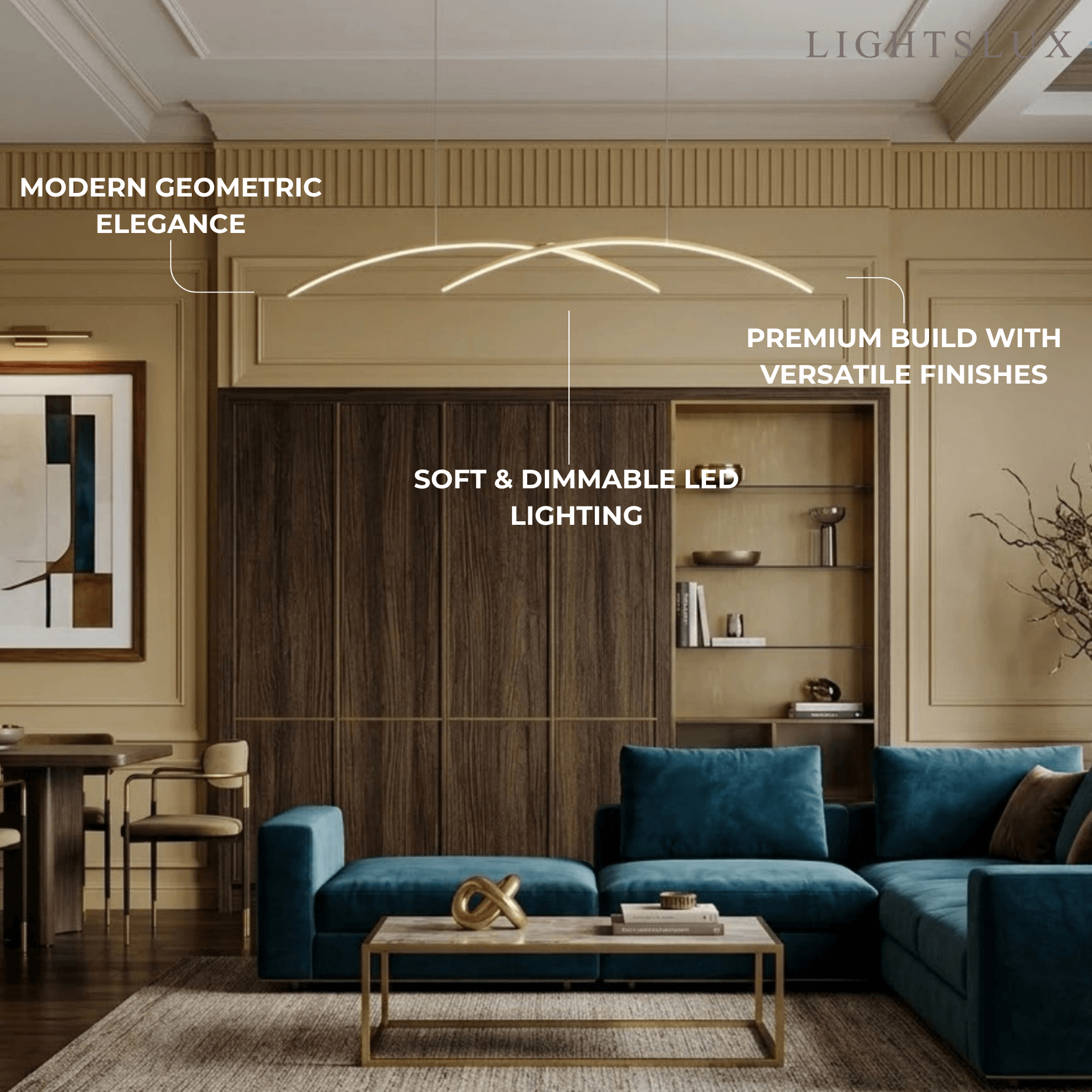 Minimalist Metal Pendant Light - Black/Gold Double Curve for Dining Room - Flindria