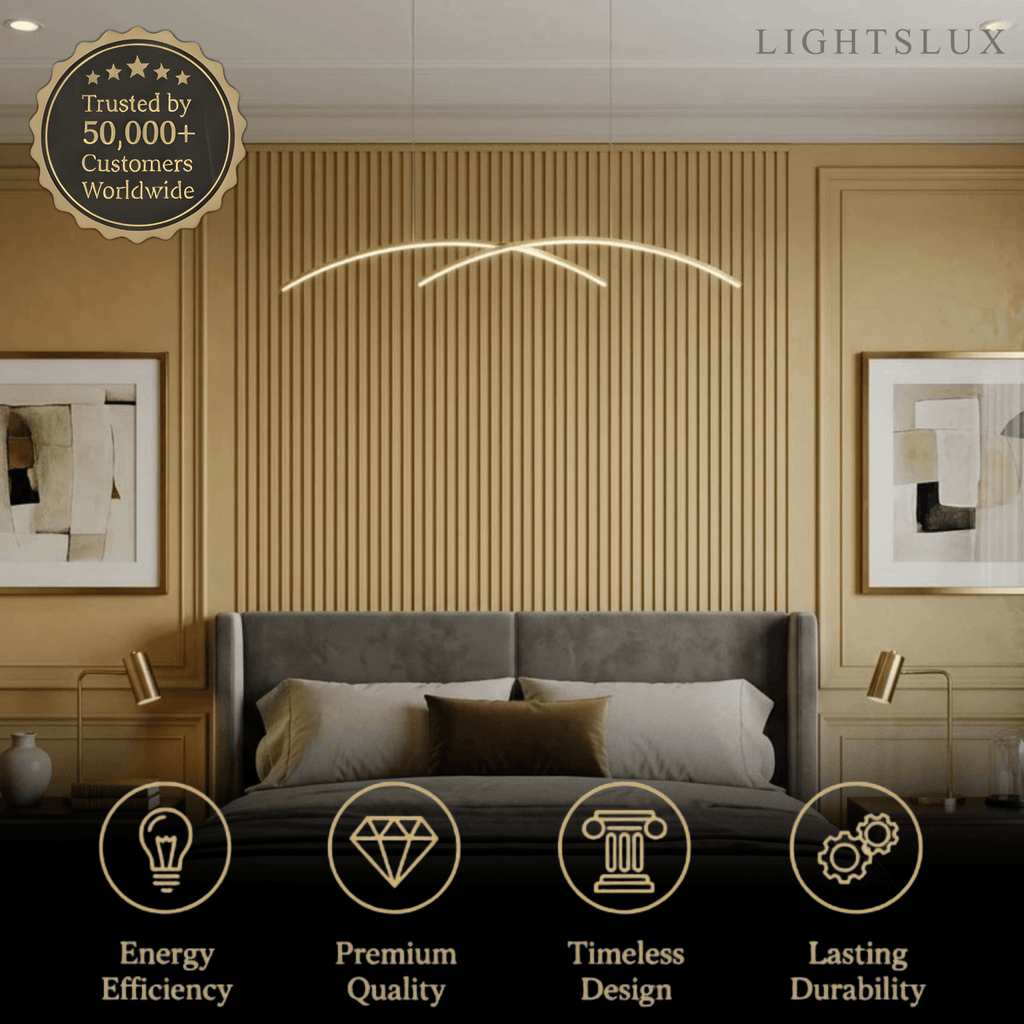 Minimalist Metal Pendant Light - Black/Gold Double Curve for Dining Room - Flindria