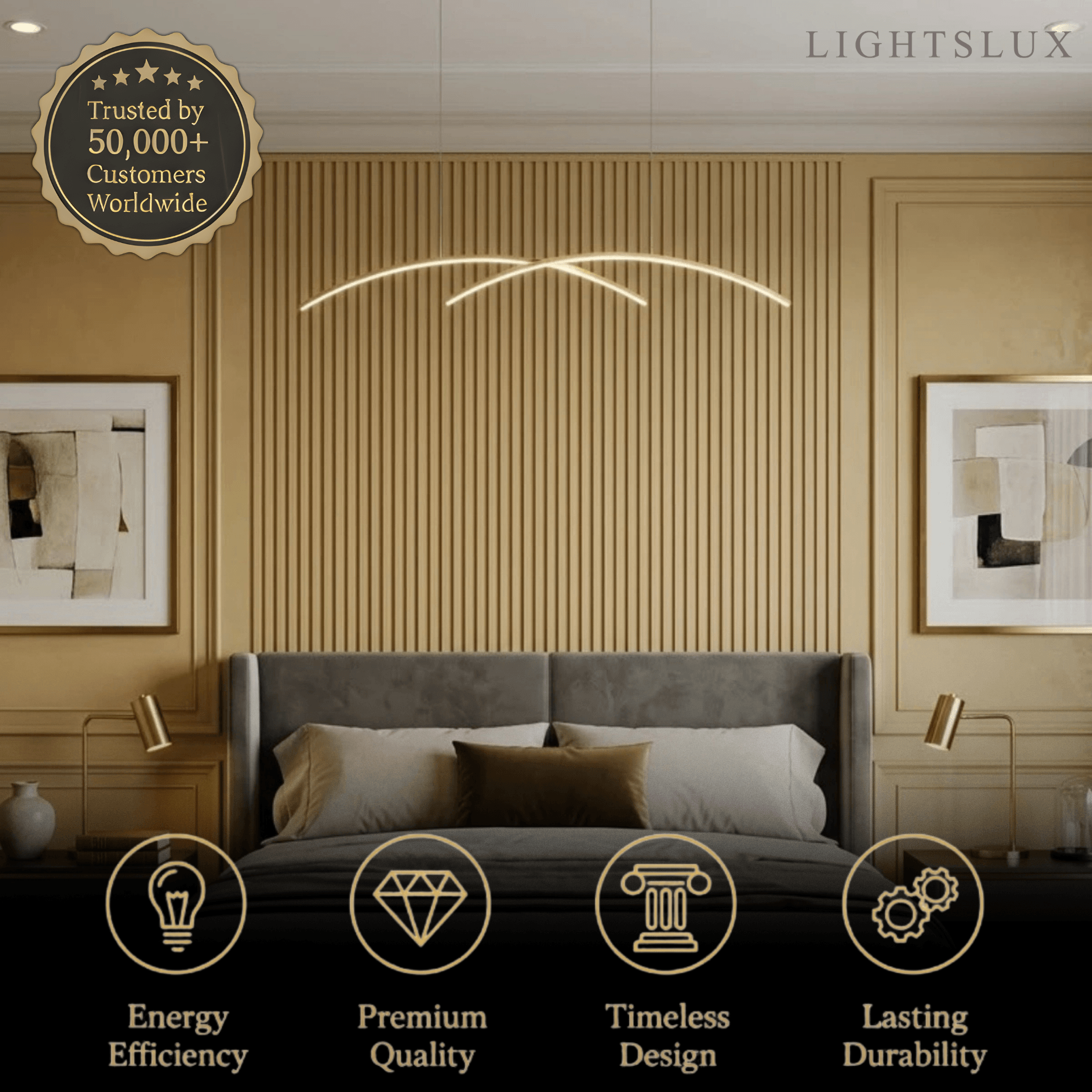Minimalist Metal Pendant Light - Black/Gold Double Curve for Dining Room - Flindria