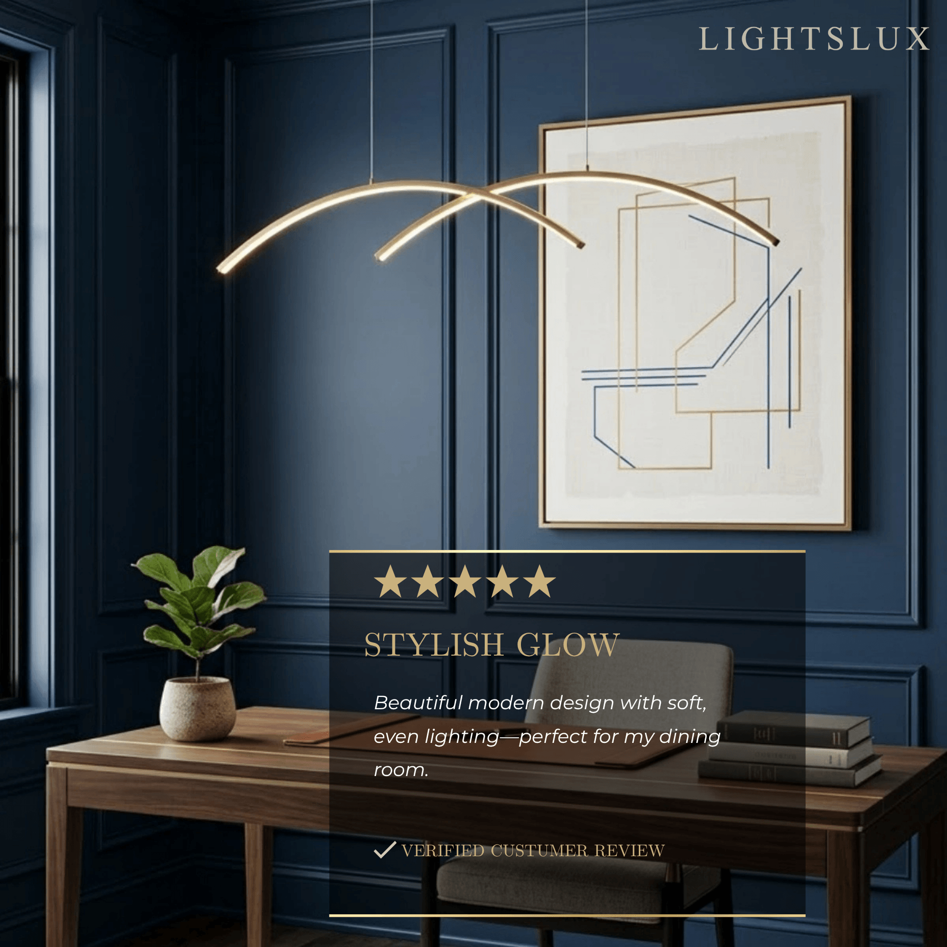 Minimalist Metal Pendant Light - Black/Gold Double Curve for Dining Room - Flindria