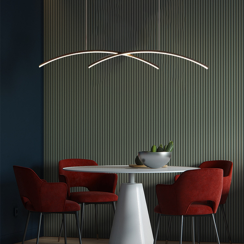 Minimalist Metal Pendant Light - Black/Gold Double Curve for Dining Room - Flindria