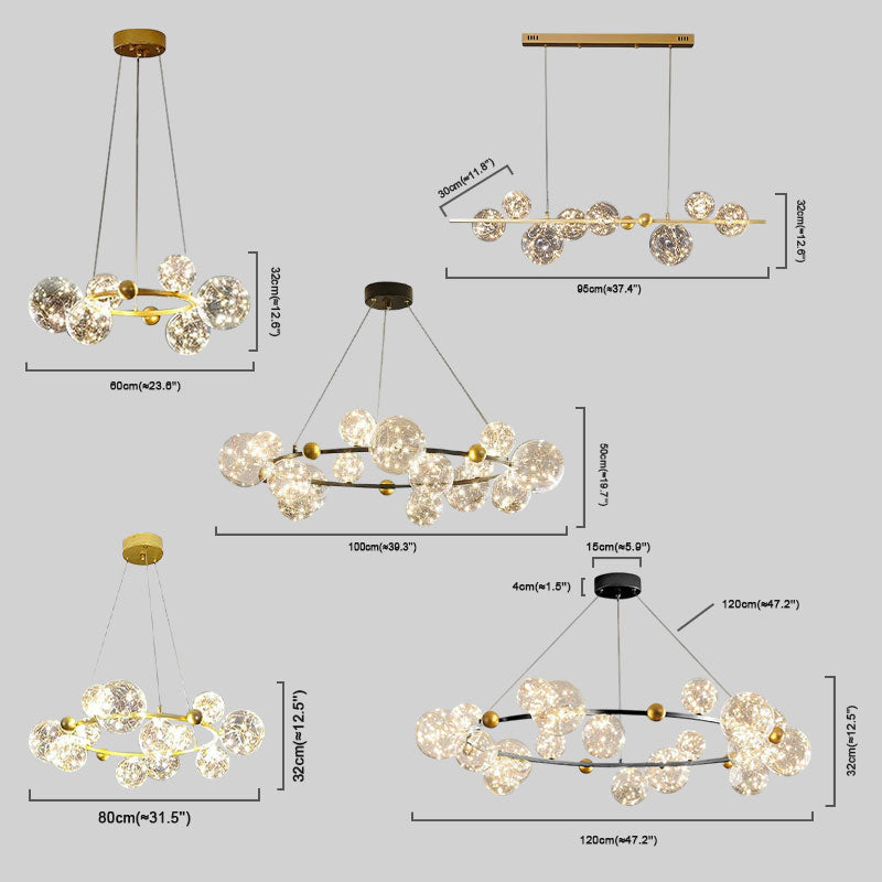 Lámpara de araña moderna de burbujas – Metal dorado/negro con vidrio cristal claro para cocina - Flindria