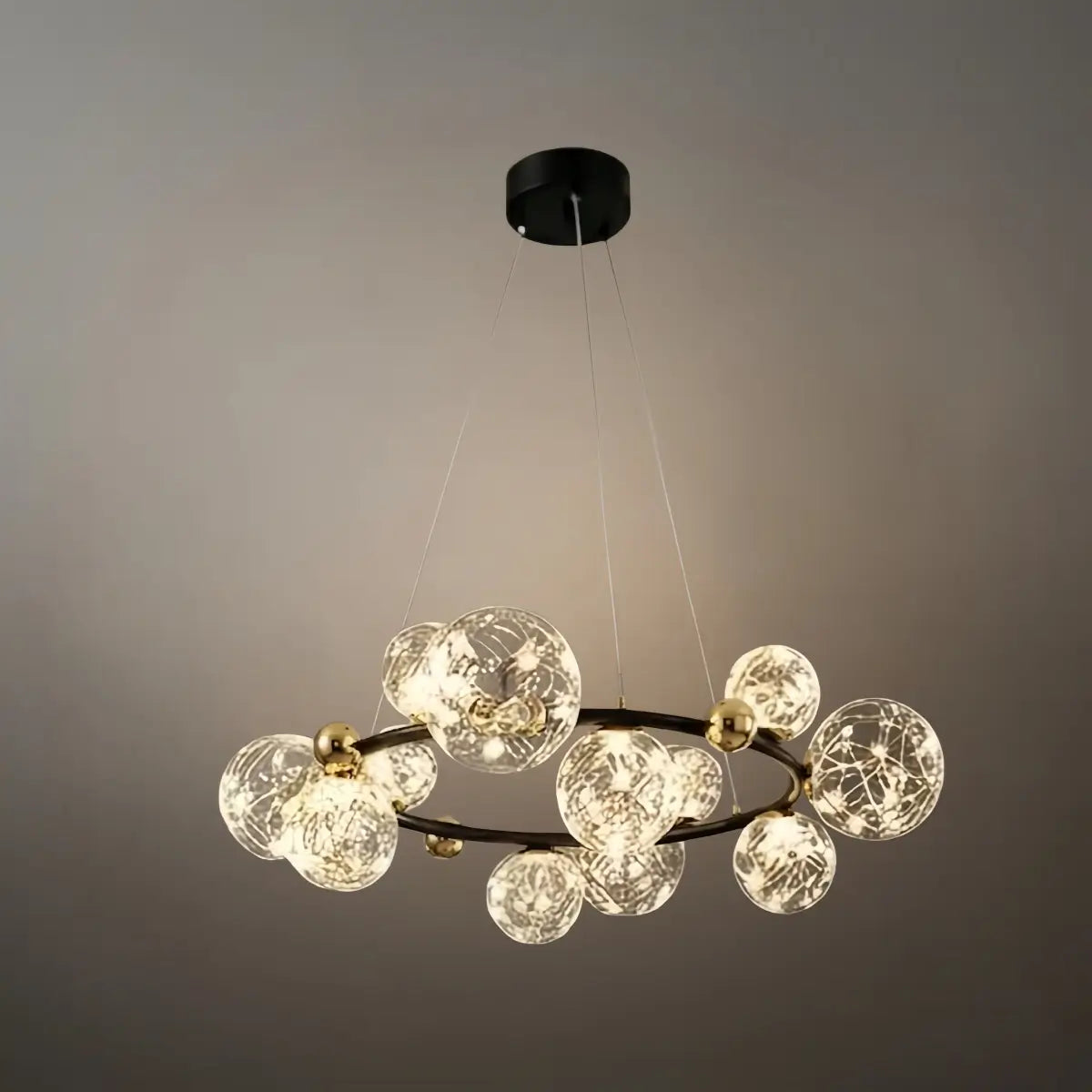 Lámpara de araña moderna de burbujas – Metal dorado/negro con vidrio cristal claro para cocina - Flindria