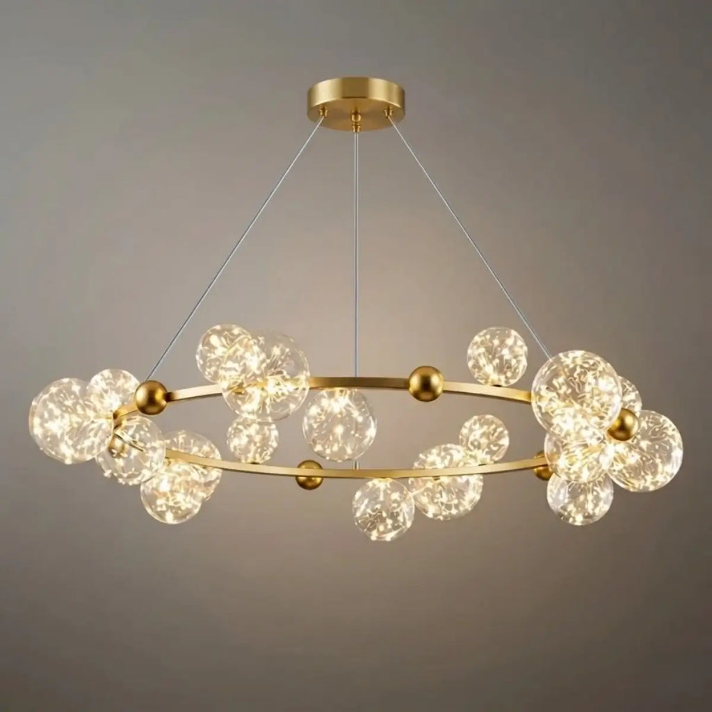 Lámpara de araña moderna de burbujas – Metal dorado/negro con vidrio cristal claro para cocina - Flindria