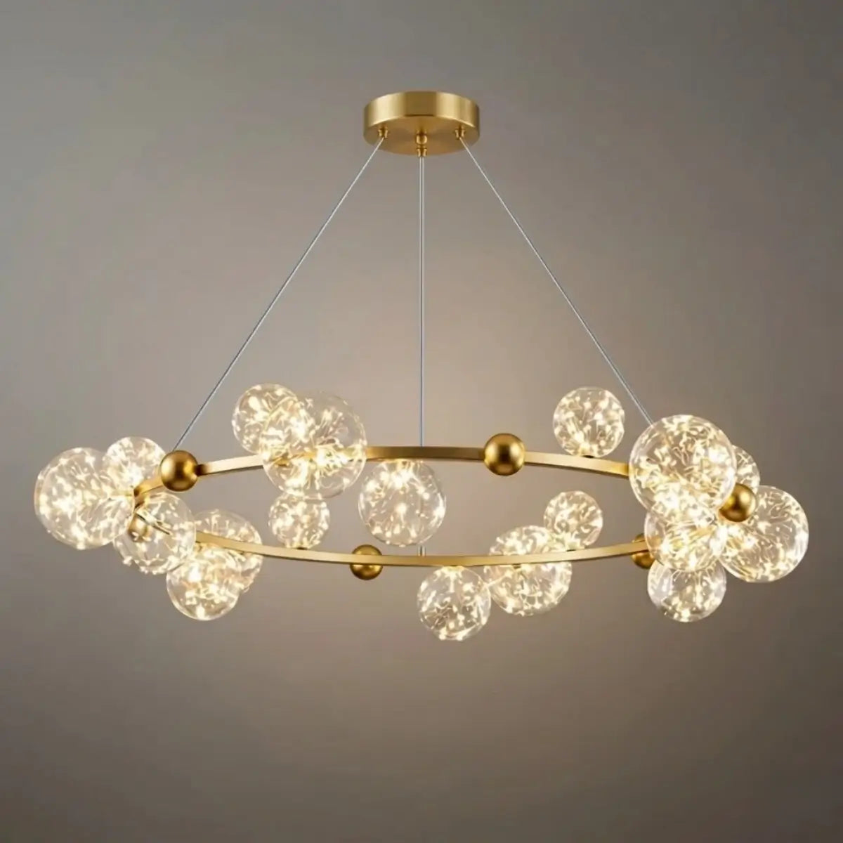 Lámpara de araña moderna de burbujas – Metal dorado/negro con vidrio cristal claro para cocina - Flindria