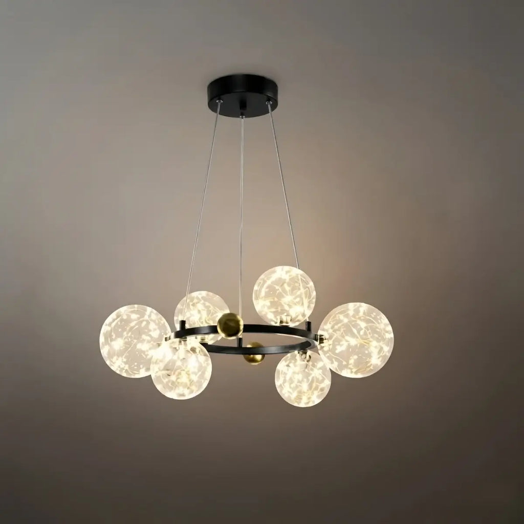 Lámpara de araña moderna de burbujas – Metal dorado/negro con vidrio cristal claro para cocina - Flindria