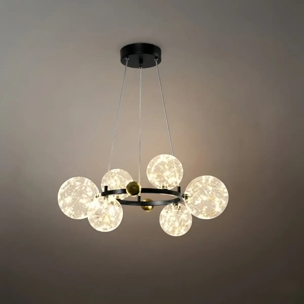 Lámpara de araña moderna de burbujas – Metal dorado/negro con vidrio cristal claro para cocina - Flindria