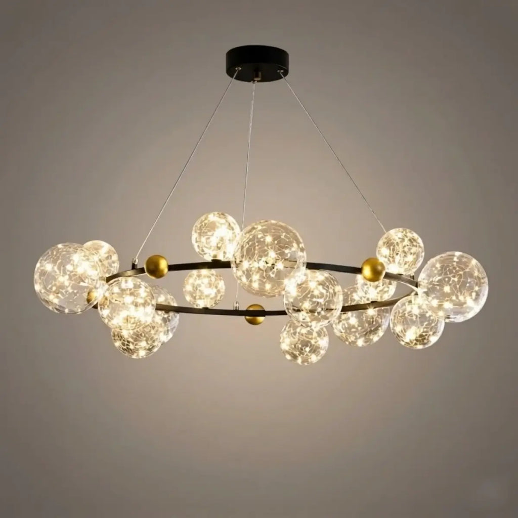 Lámpara de araña moderna de burbujas – Metal dorado/negro con vidrio cristal claro para cocina - Flindria