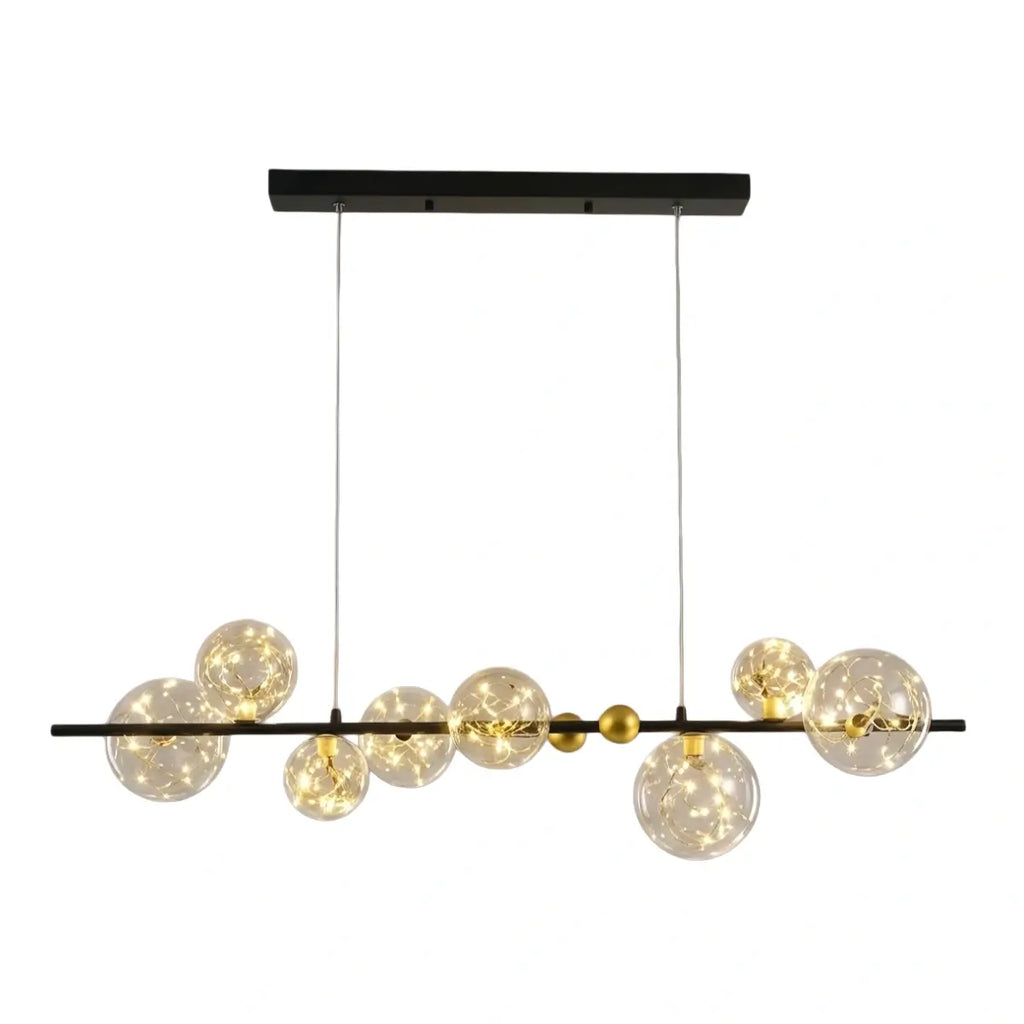 Lámpara de araña moderna de burbujas – Metal dorado/negro con vidrio cristal claro para cocina - Flindria
